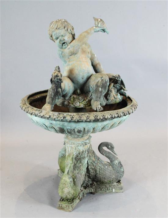 A lead garden fountain, H.3ft 9in. Diam. 2ft 6in.